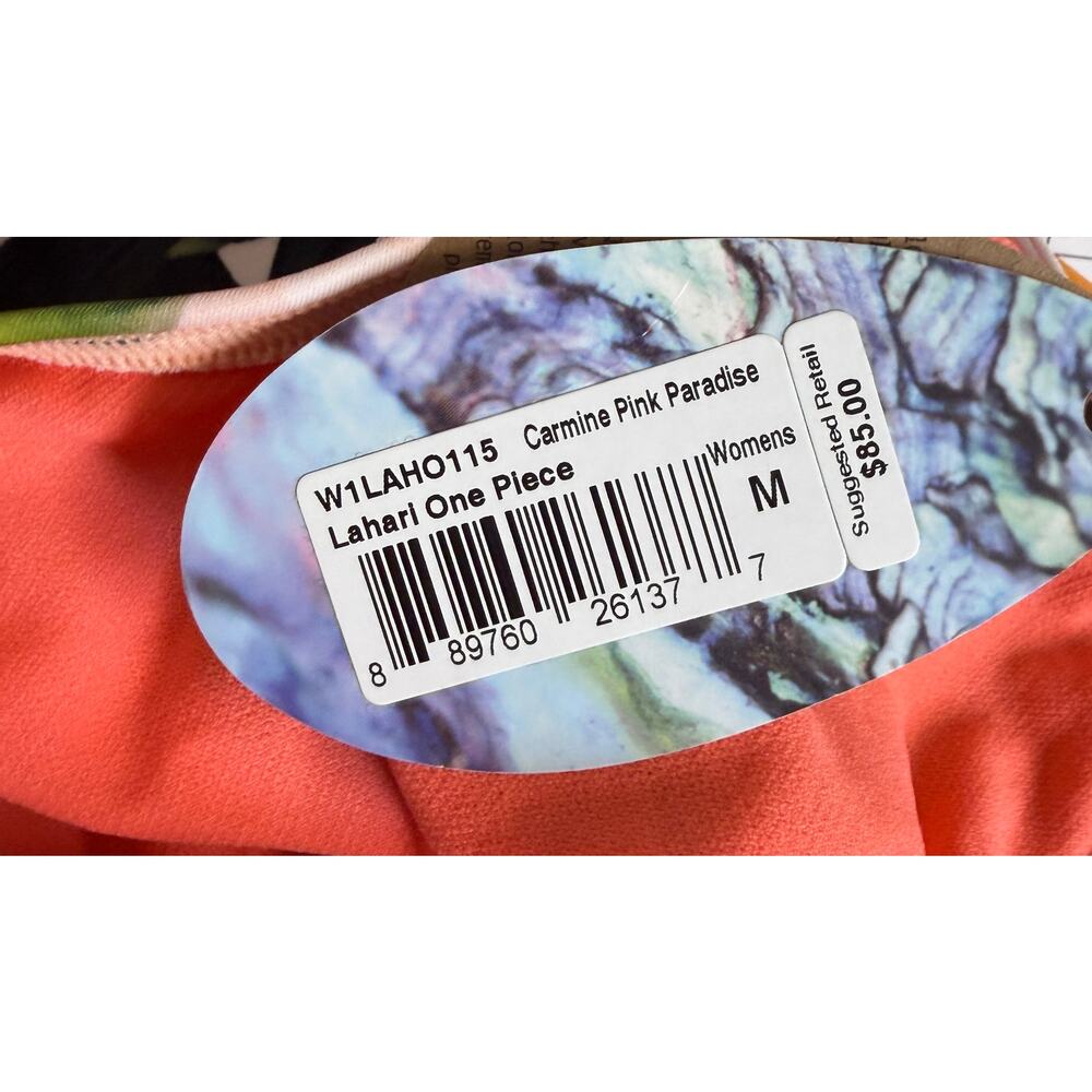 Prana Women One Piece Swimsuit Medium Halter Bathing Suit Carmine Pink Paradise - Picture 6 of 8